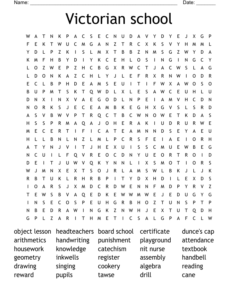 Victorian school Word Search