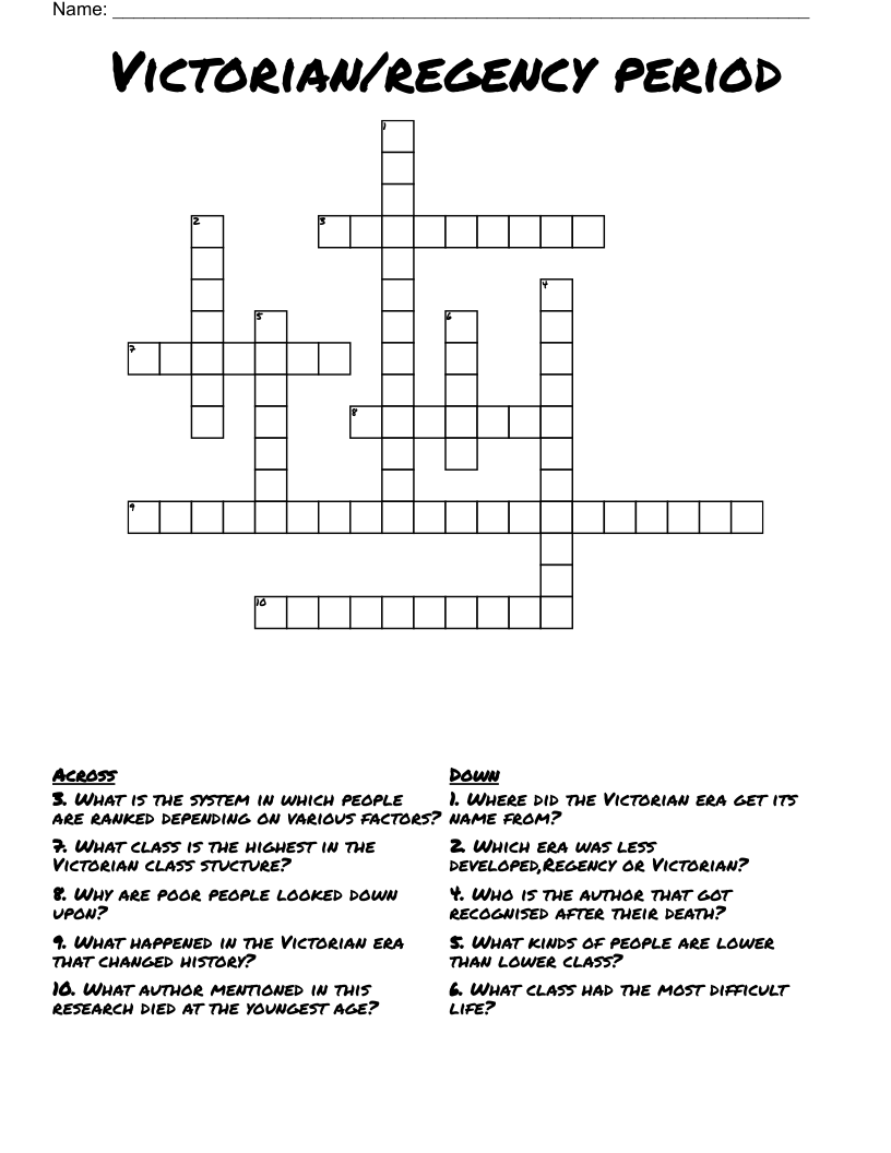 Victorian/regency period Crossword