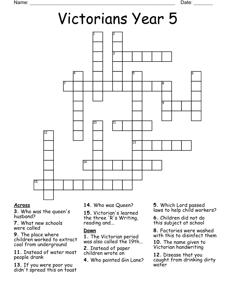 Victorians Year 5 Crossword