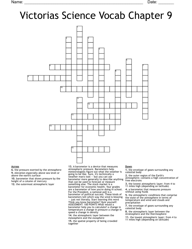 Victorias Science Vocab Chapter 9 Crossword