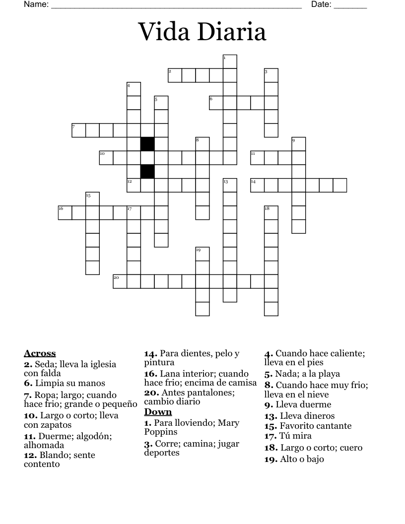 Vida Diaria Crossword