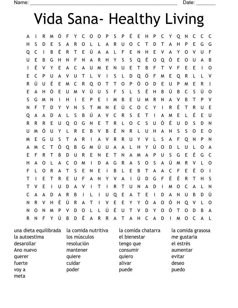 Vida Sana- Healthy Living Word Search
