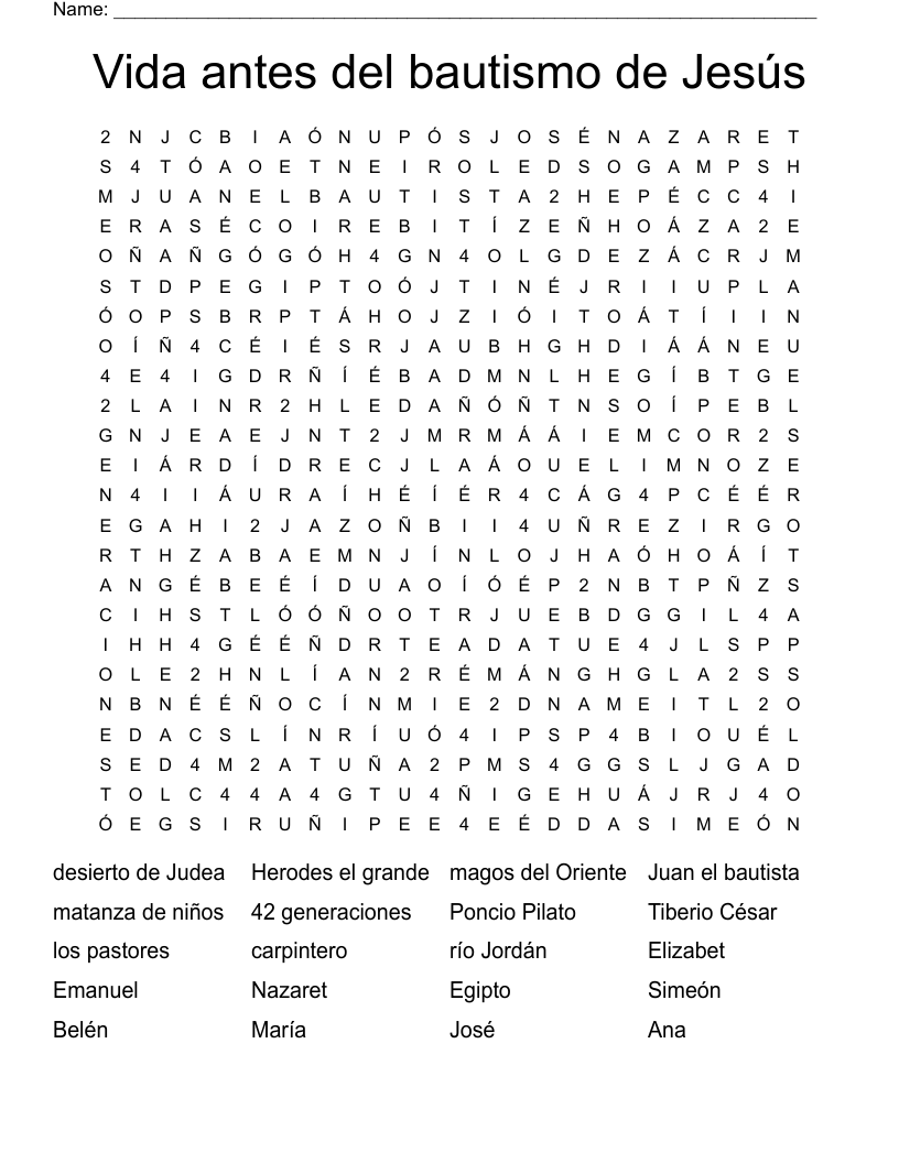 Vida antes del bautismo de Jesús Word Search