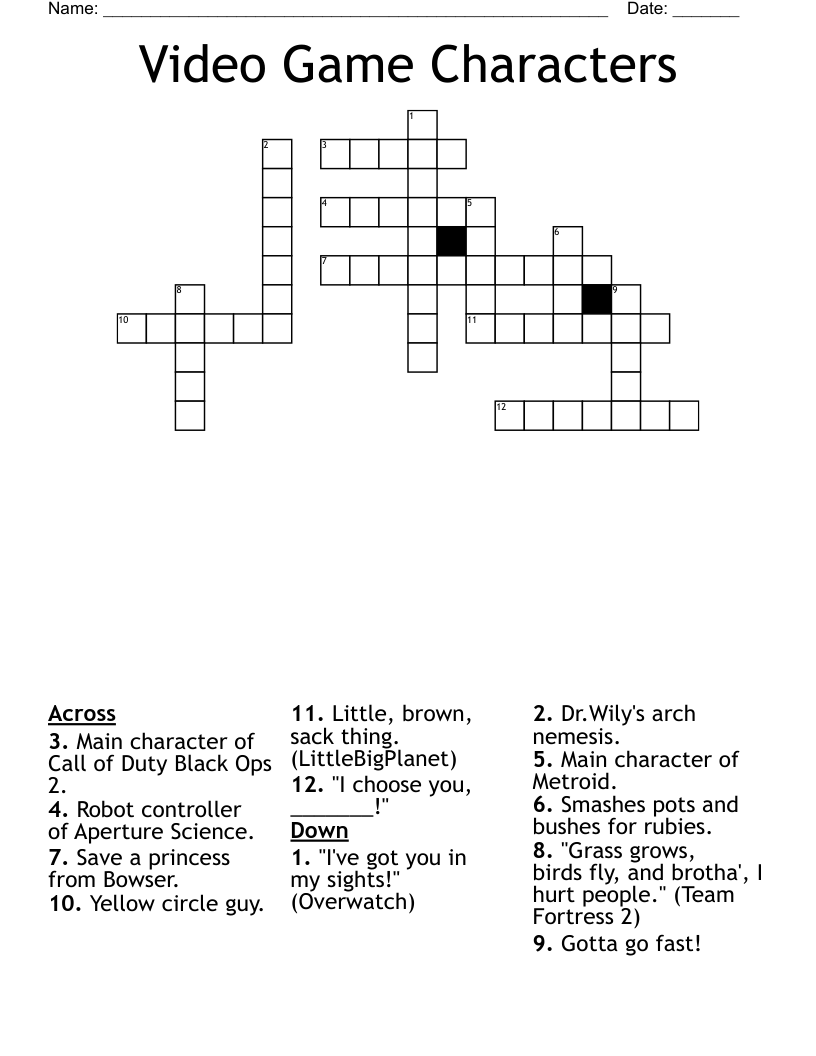 Video Game Characters Crossword
