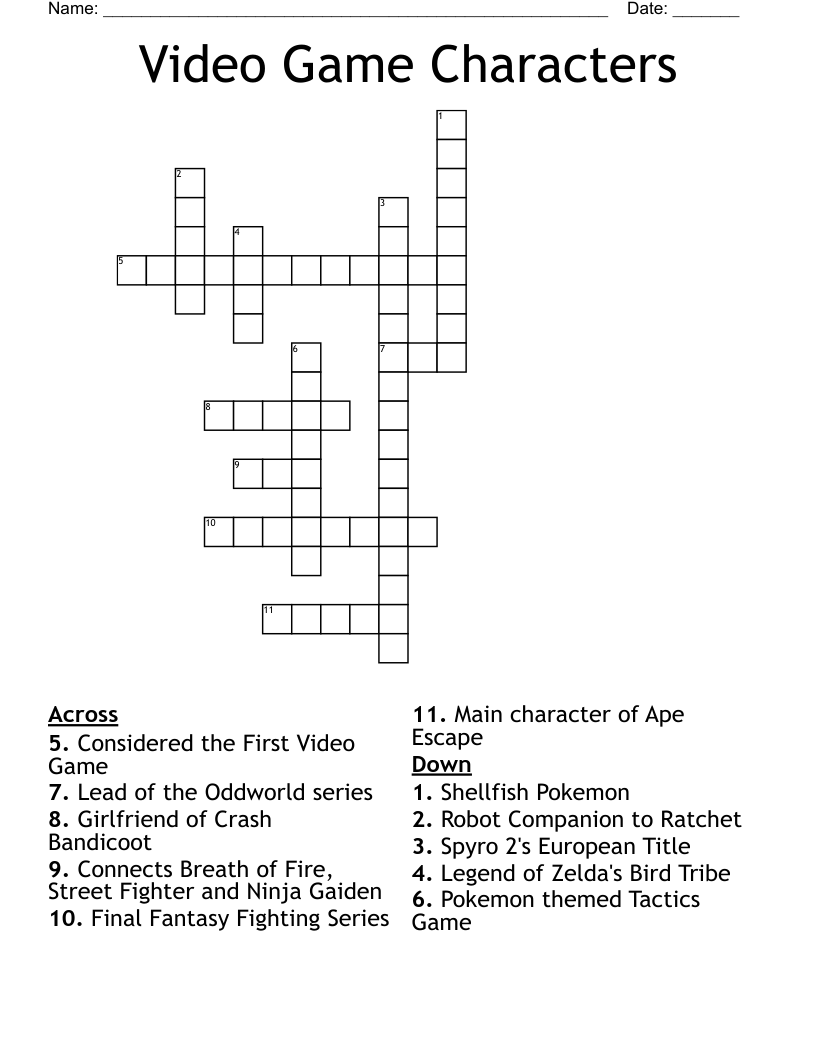 Video Game Characters  Crossword