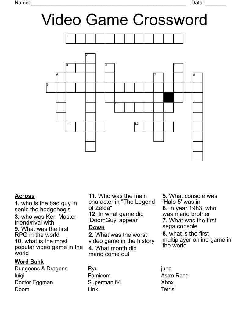 Video Game Crossword