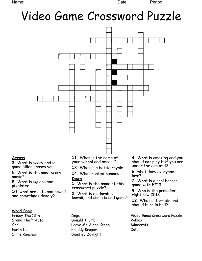 Video Game Crossword Puzzle