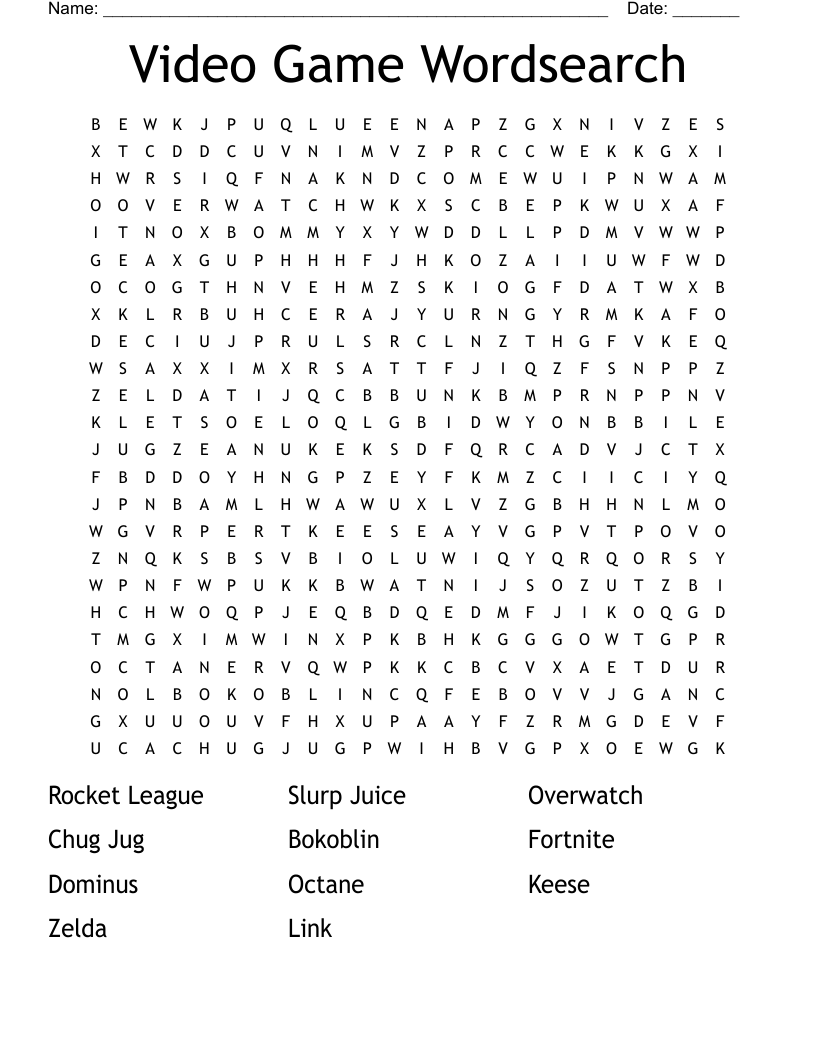 Video Game Wordsearch