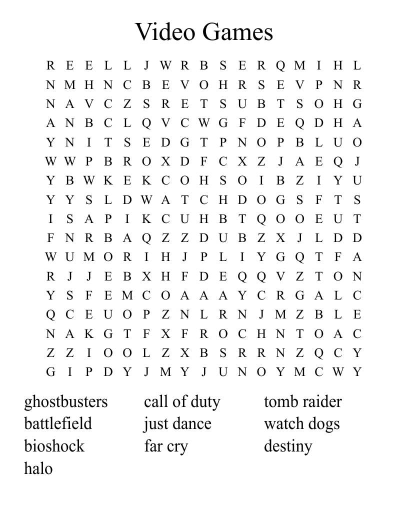 Video Games Word Search