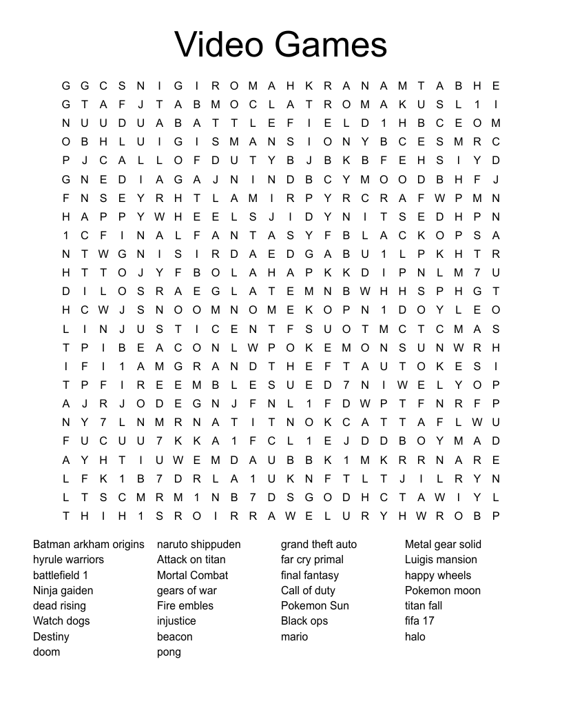 Video Games Word Search