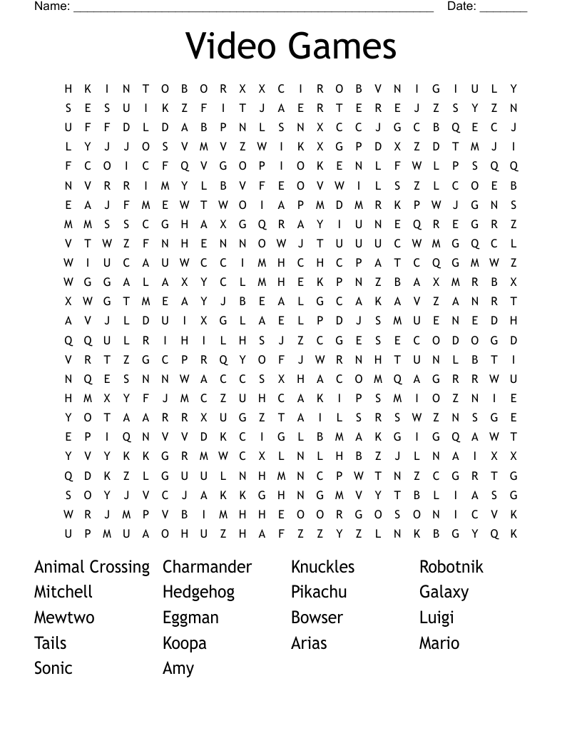 Video Games Word Search