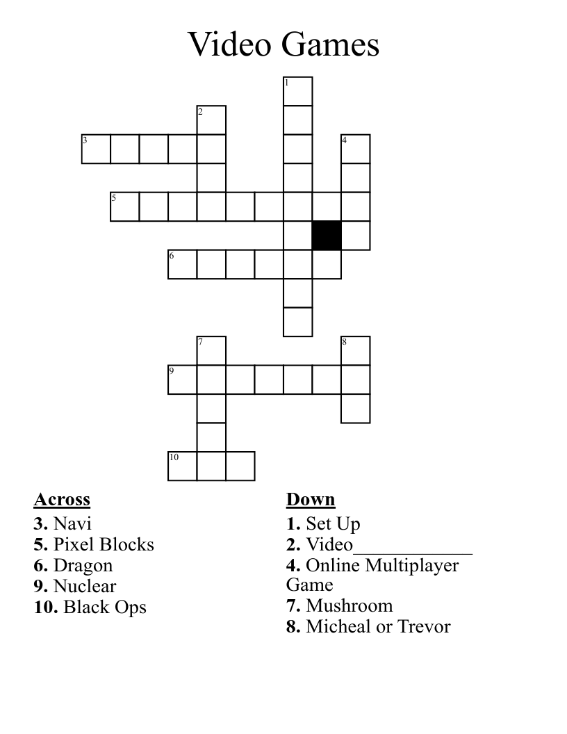 Video Games Crossword