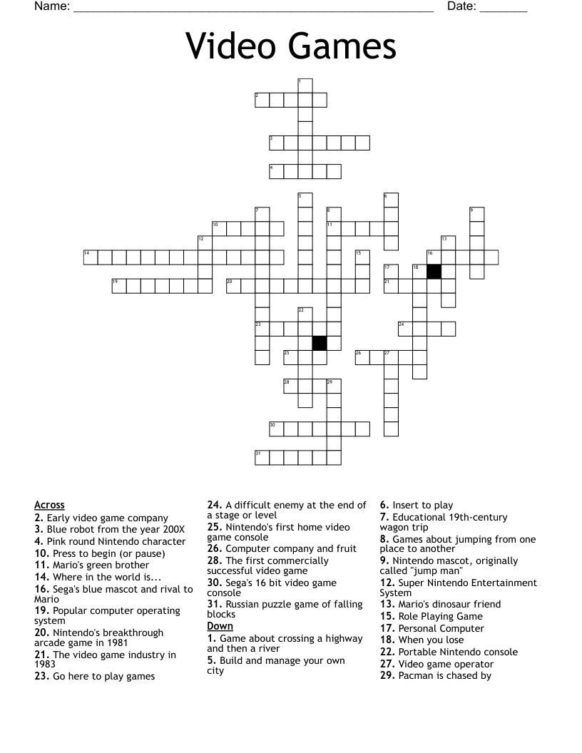 Video Games Crossword