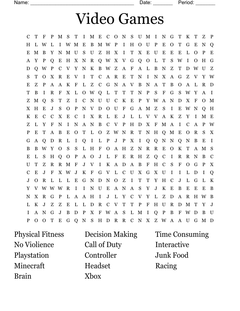 Video Games Word Search