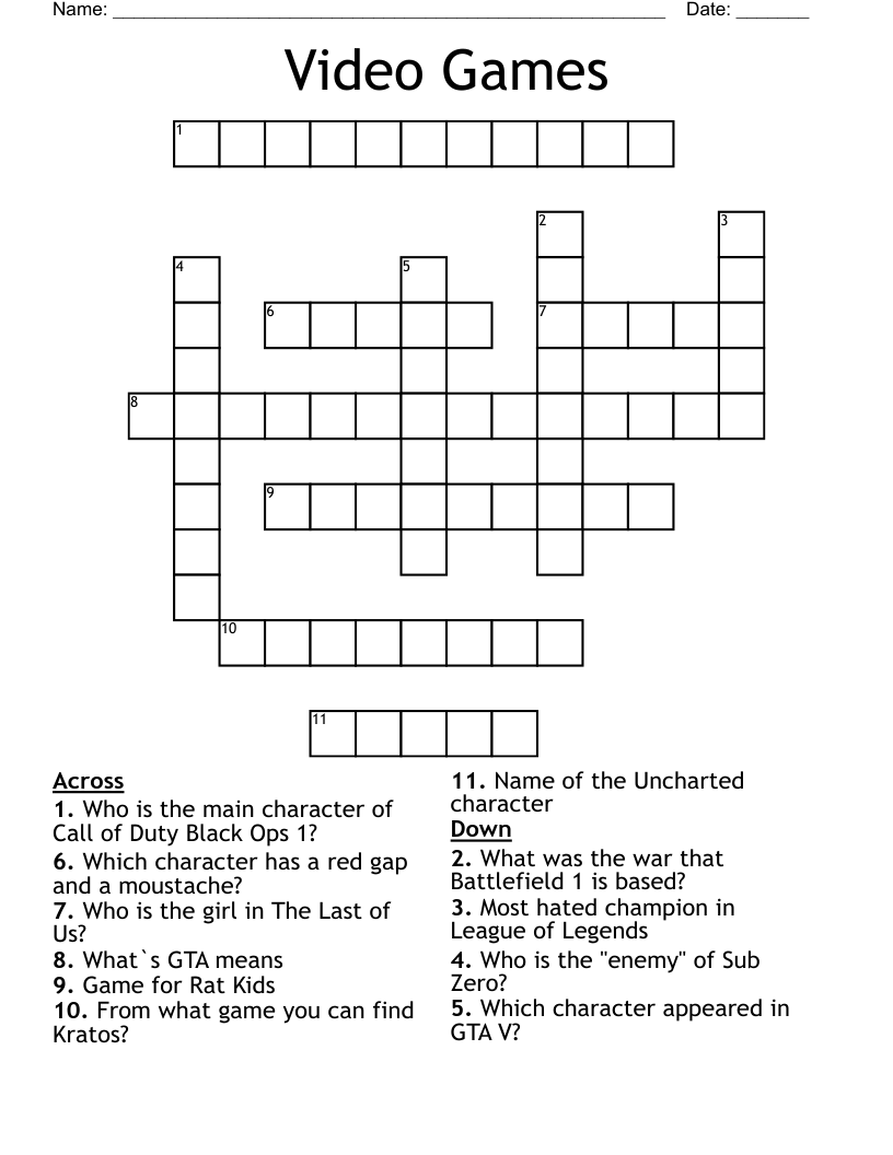 Video Games Crossword