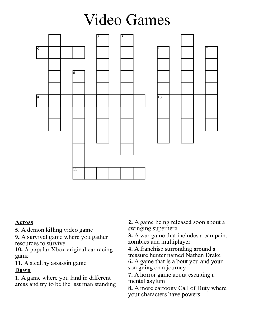 Video Games Crossword