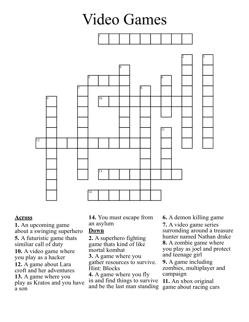 Video Games Crossword