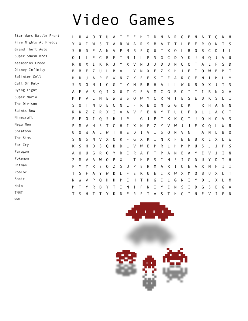 Video Games Word Search