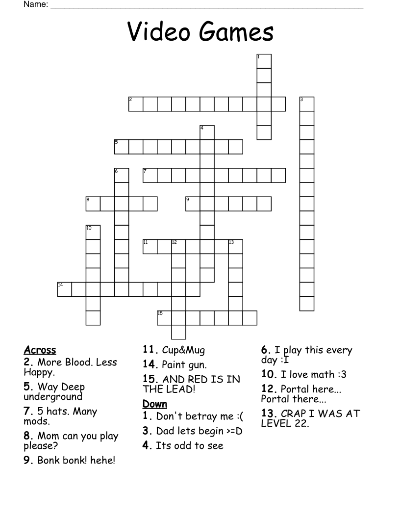 Video Games Crossword