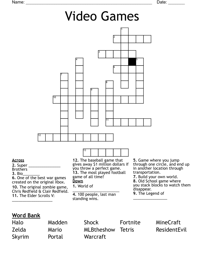 Video Games Crossword