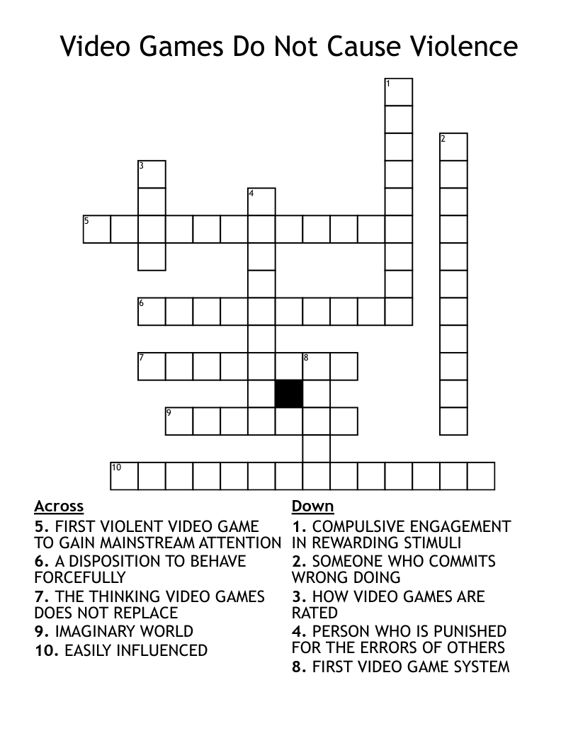 Video Games Do Not Cause Violence Crossword