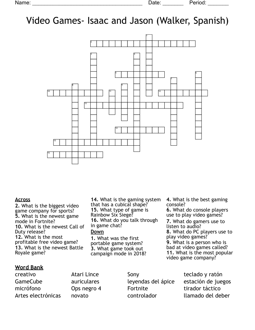 Video Games- Isaac and Jason (Walker, Spanish) Crossword
