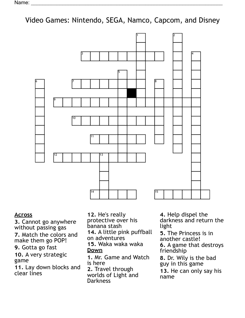 Video Games: Nintendo, SEGA, Namco, Capcom, and Disney Crossword