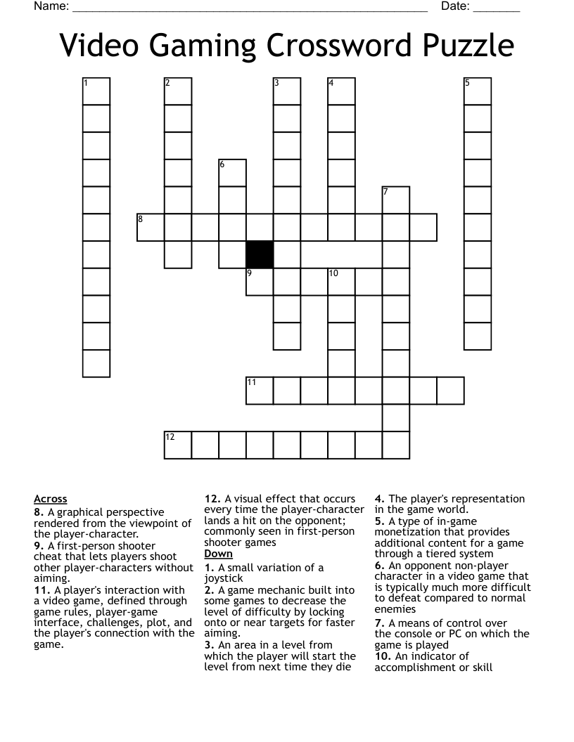Video Gaming Crossword Puzzle