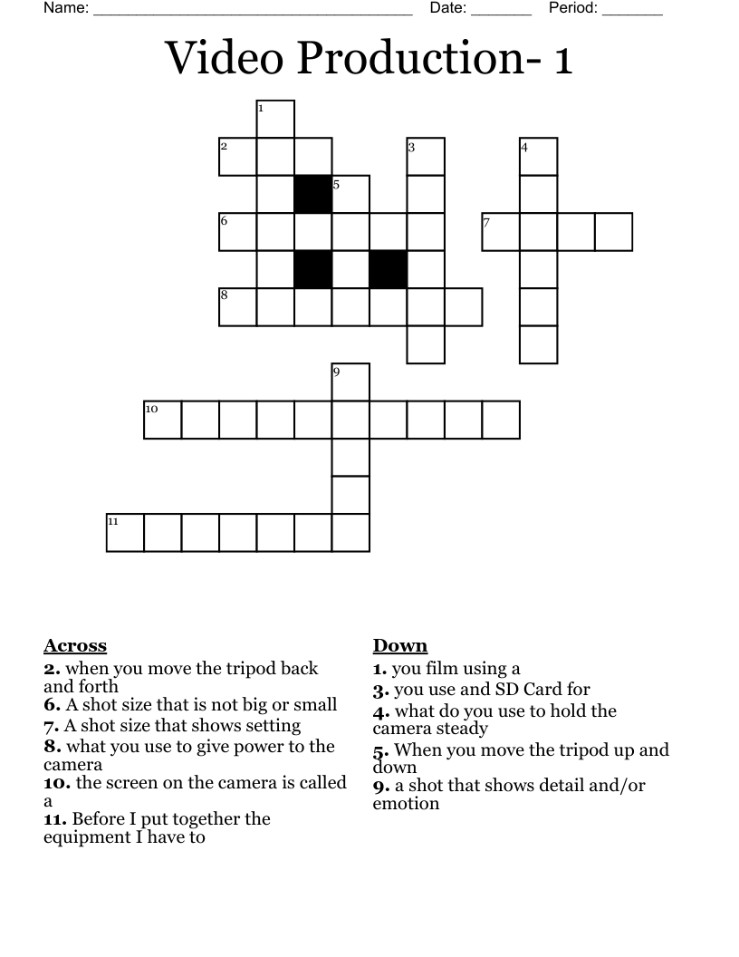 Video Production- 1 Crossword