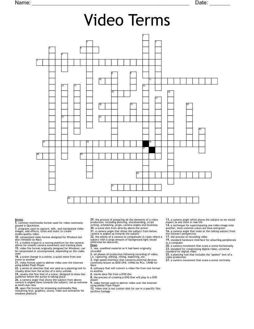 Video Terms Crossword