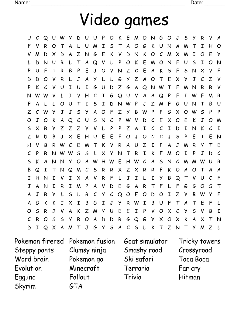 Video games Word Search