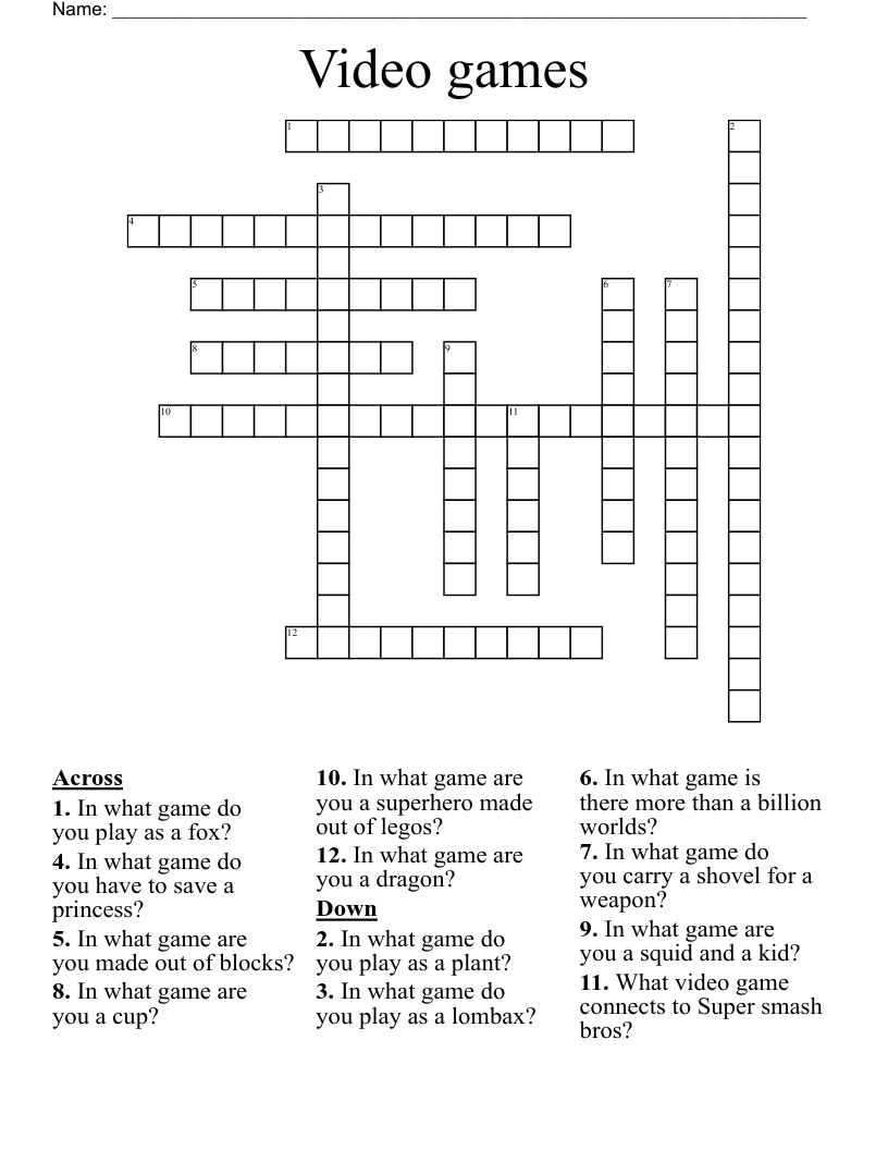 Video games Crossword