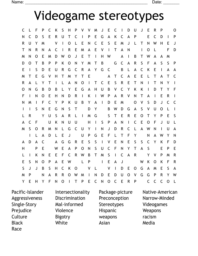 Videogame stereotypes Word Search