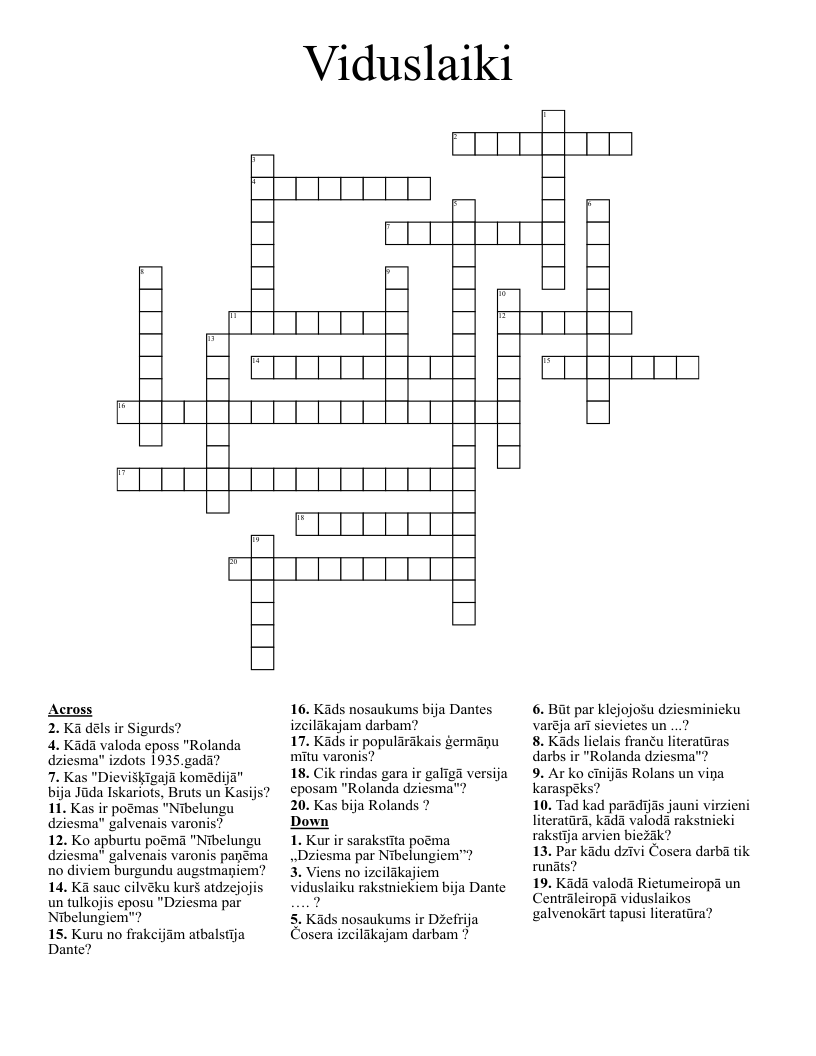 Viduslaiki Crossword