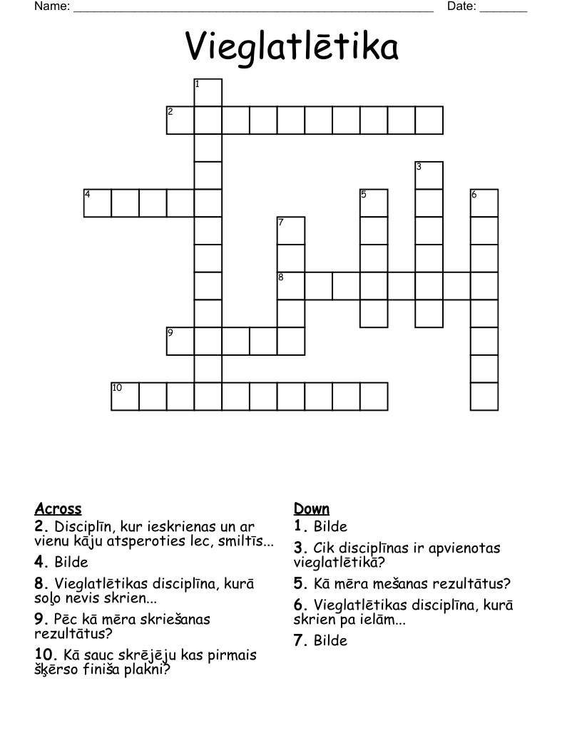 Vieglatlētika Crossword