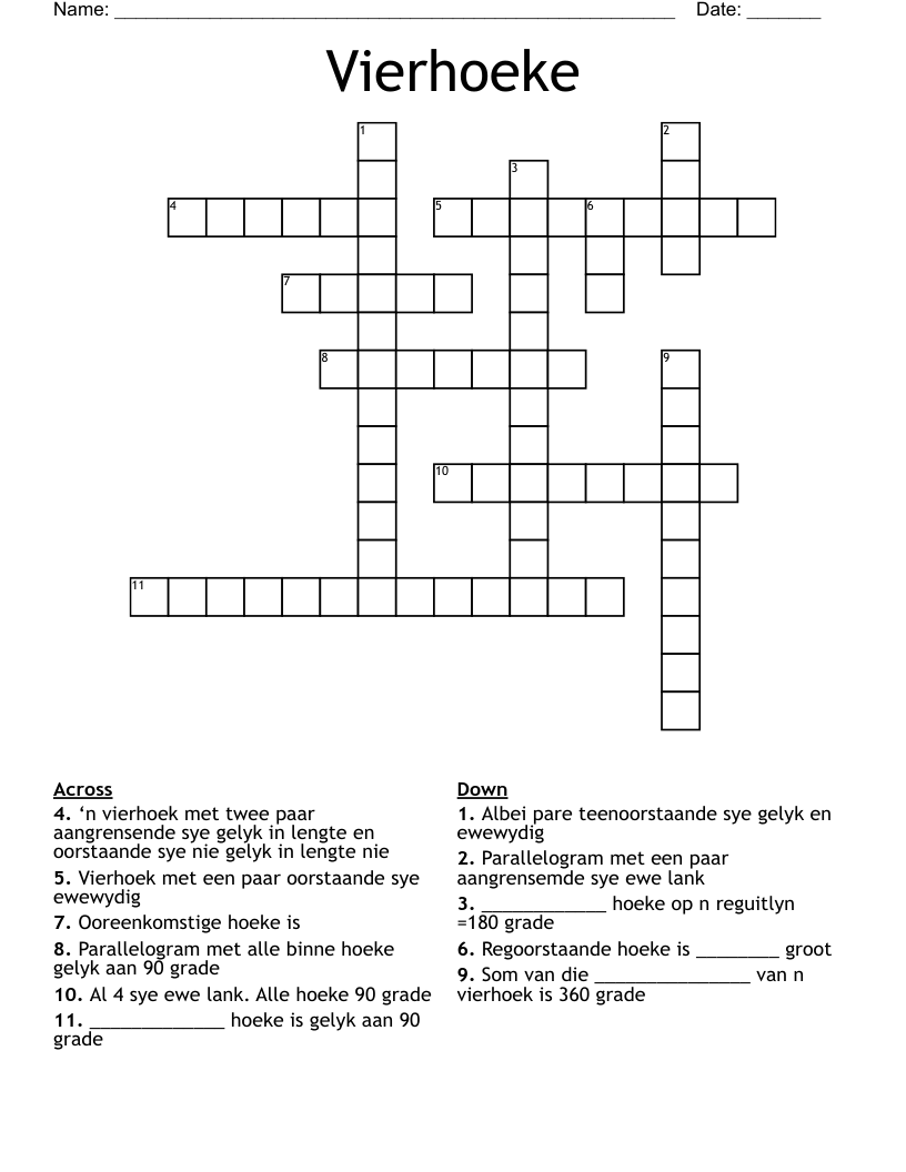 Vierhoeke Crossword