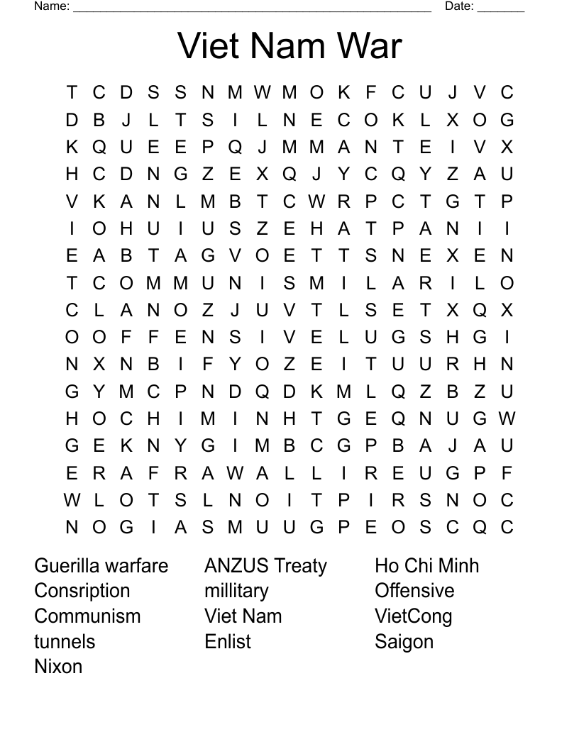 Viet Nam War Word Search