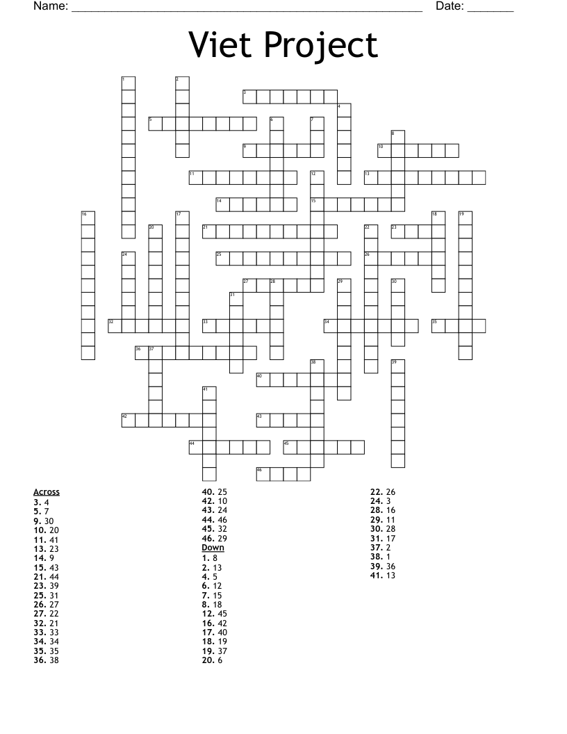 Viet Project Crossword