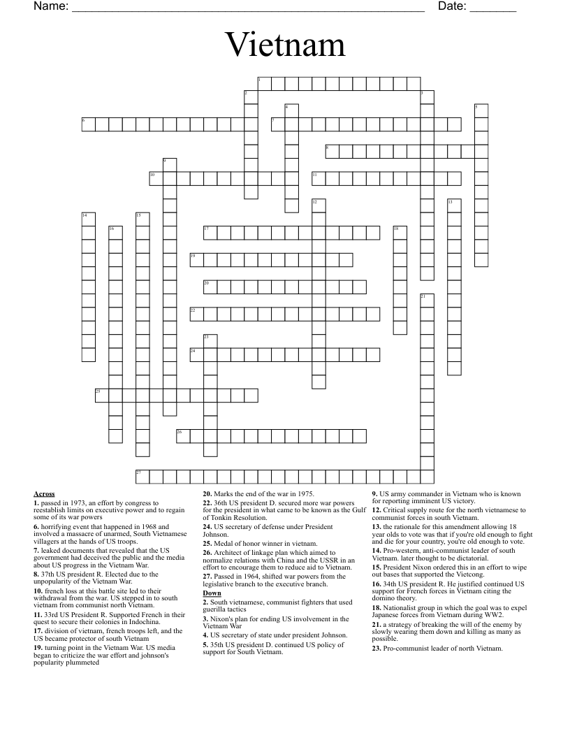 Vietnam Crossword