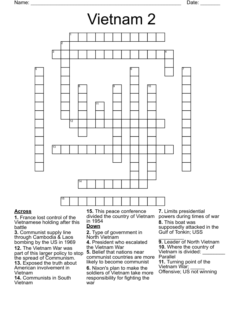Vietnam 2 Crossword