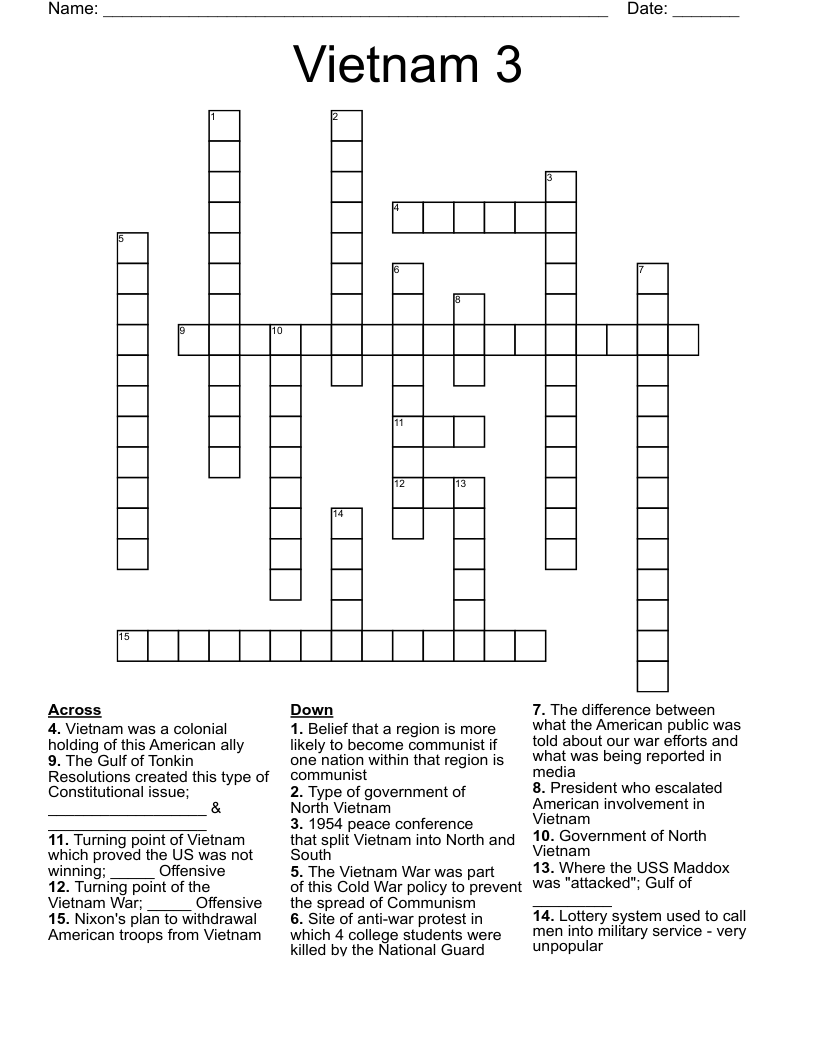 Vietnam 3 Crossword