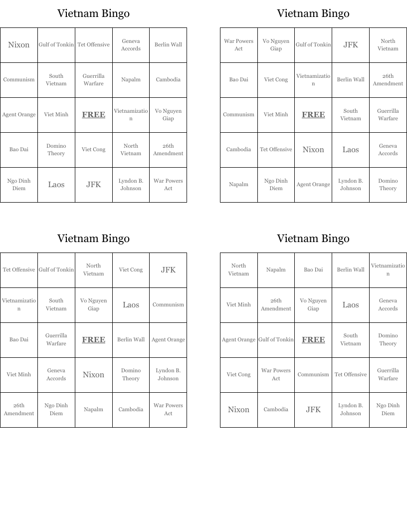 Vietnam Bingo 