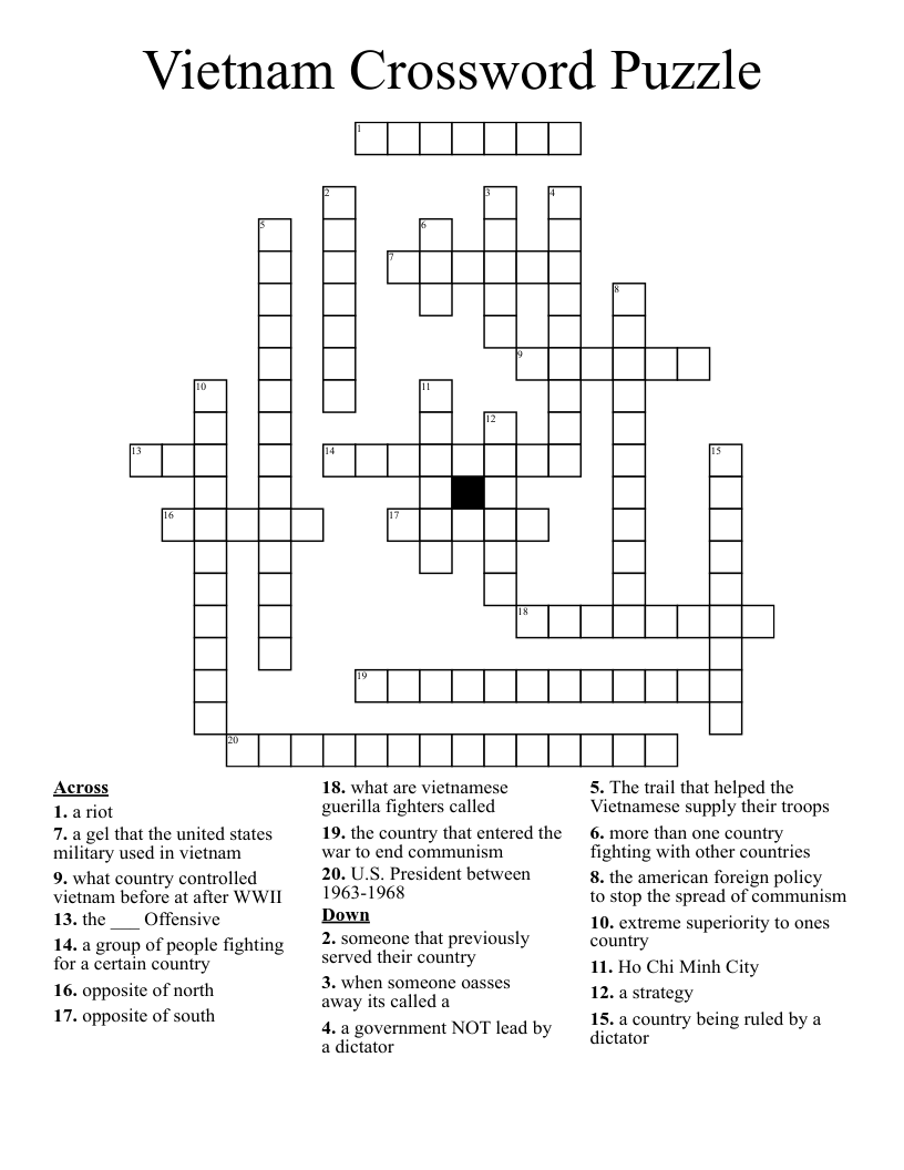Vietnam Crossword Puzzle