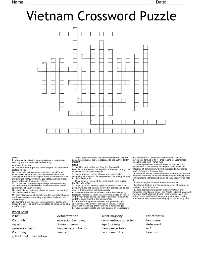Vietnam Crossword Puzzle 