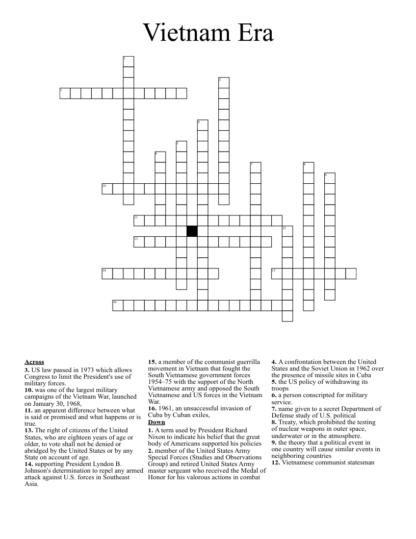 Vietnam Era Crossword