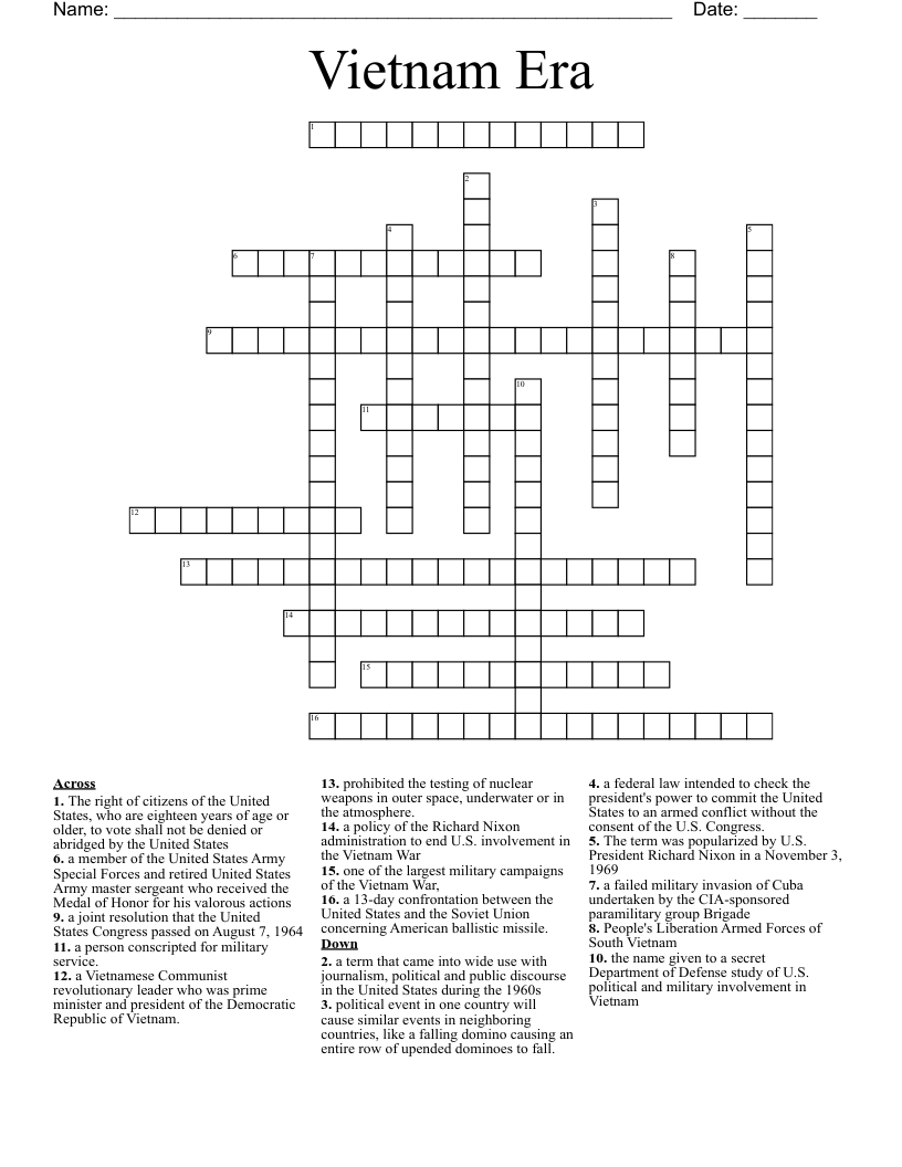 Vietnam Era Crossword