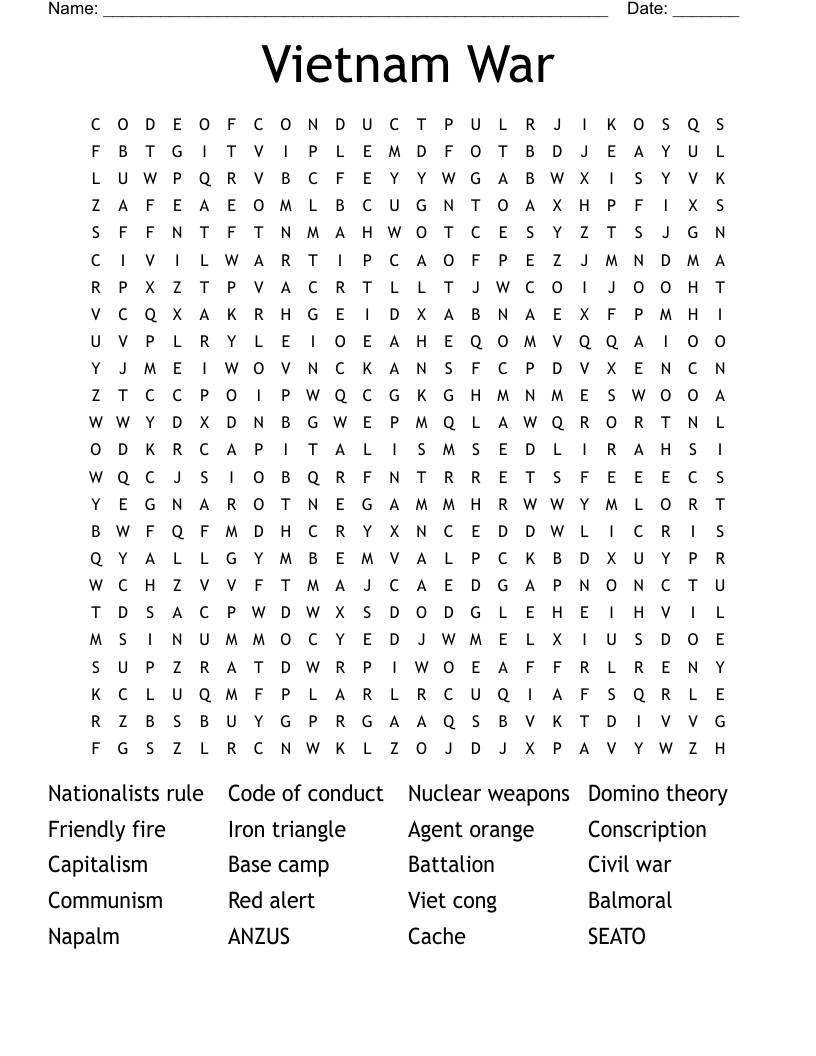 Vietnam War Word Search