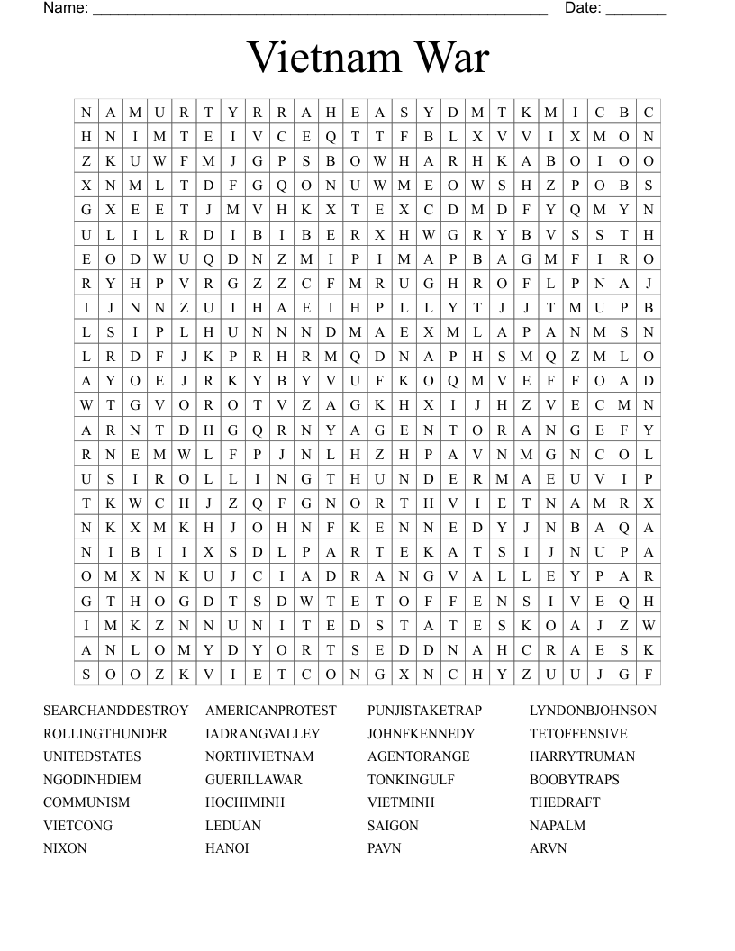 Vietnam War Word Search