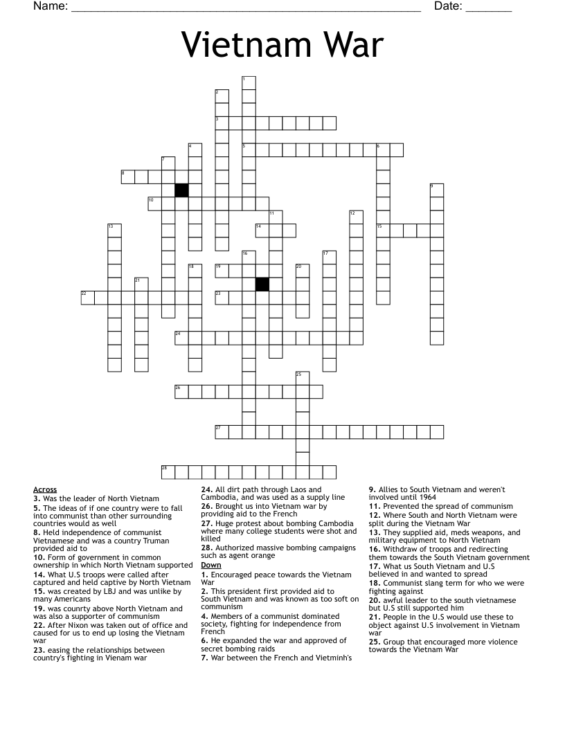 Vietnam War Crossword