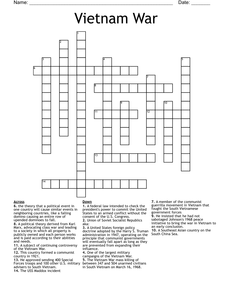 Vietnam War Crossword
